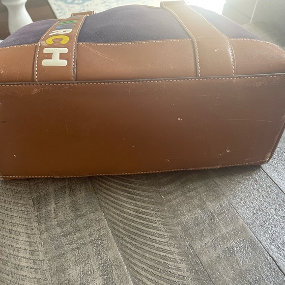 Tory Burch multi stripe multiple compartment tote in navy and leather - Picture 4 of 5